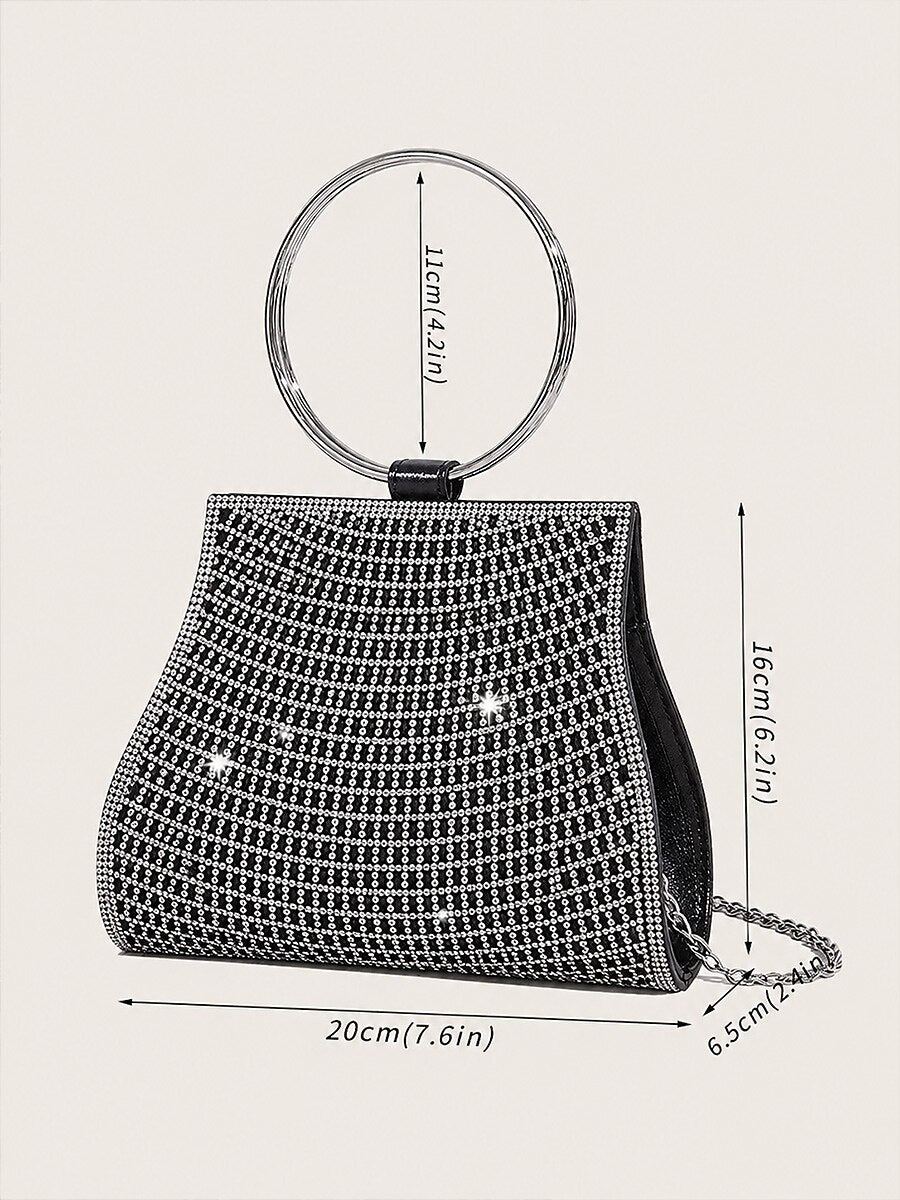 Pochette En Cristal À Poignée Anneau Doré C Sac Élégant