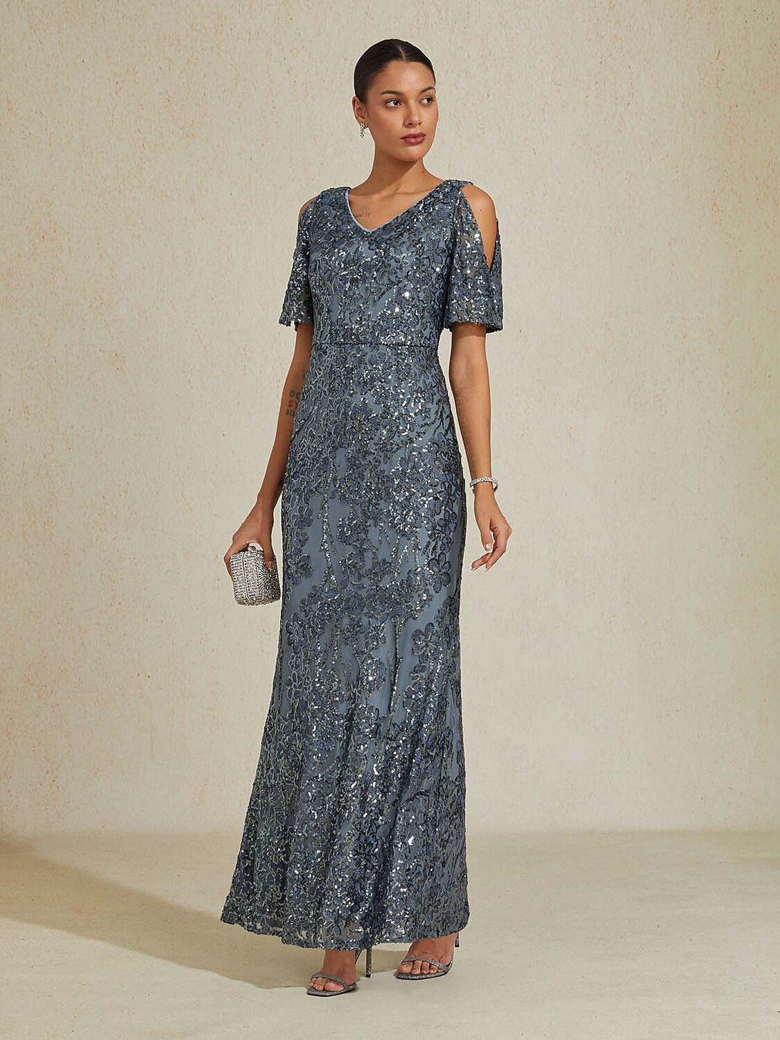 Cold Shoulder Sequins Gown