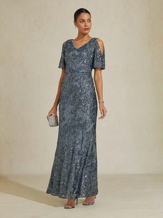 Cold Shoulder Sequins Gown