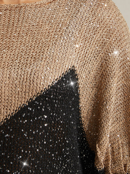 Sequin Colorblock Batwing Sweater