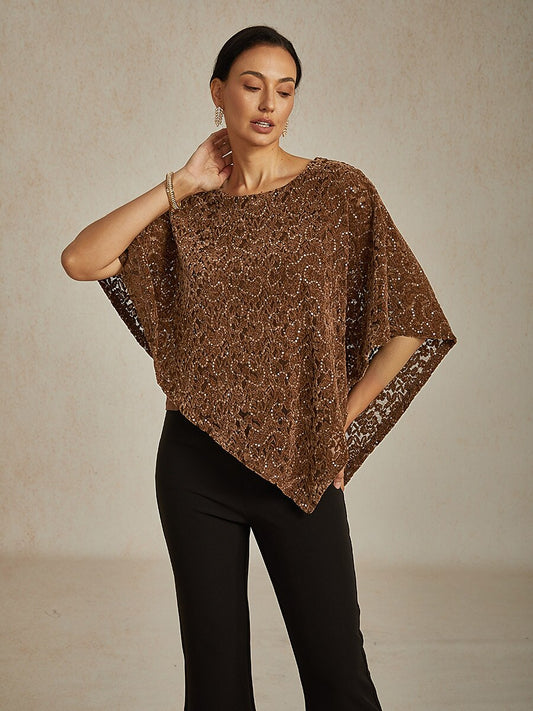 Sequin Lace Velvet Capelet Top