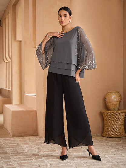 Beaded Layered Mesh Elegant Tops