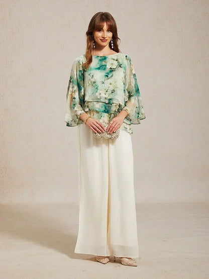 Straight Leg Pant With Chiffon Split Leg Overlay