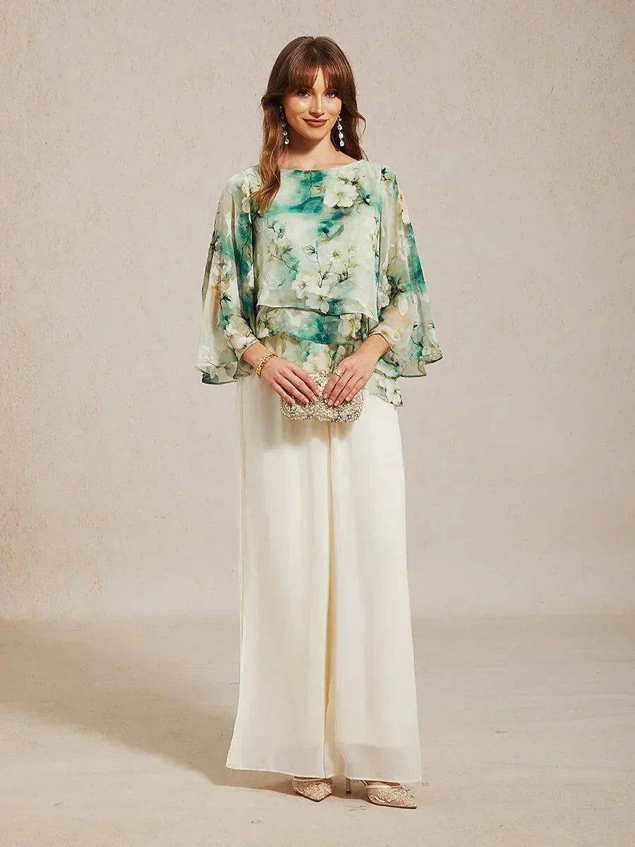 Lace Chiffon Layered Blouse with Floral Print
