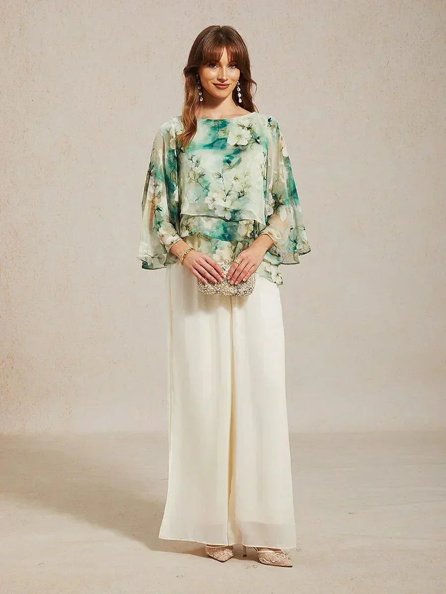 Lace Chiffon Layered Blouse with Floral Print