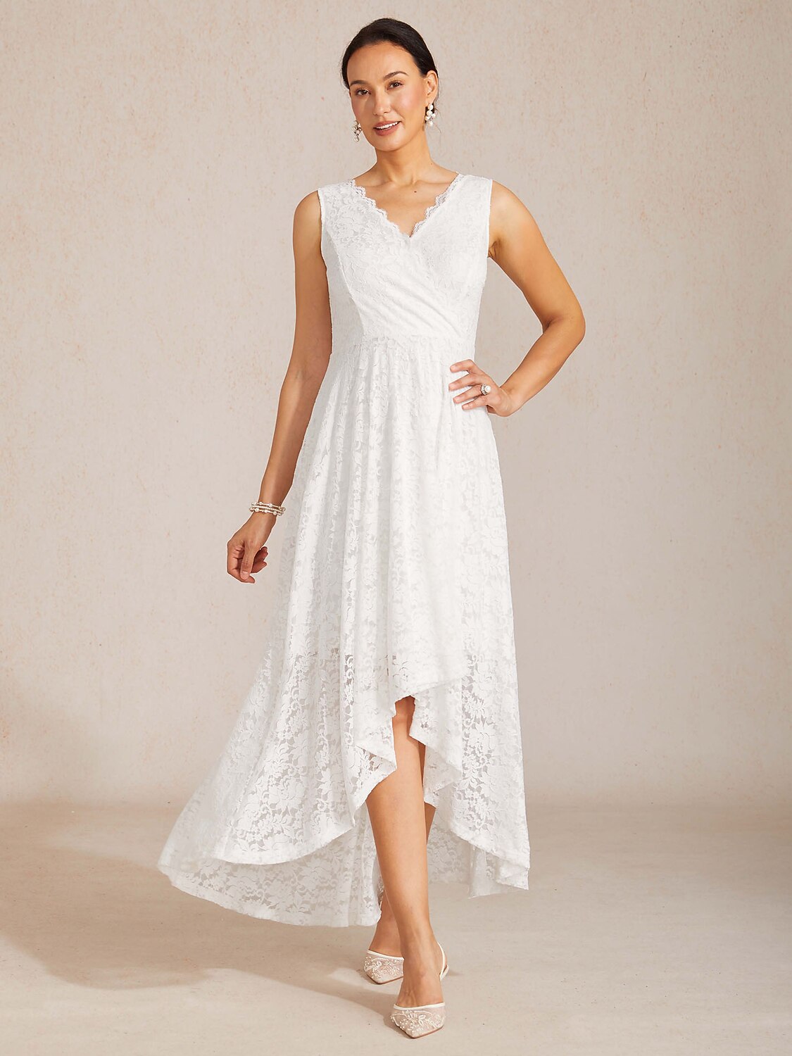 Scalloped V Neck Lace Evening Dress with Matching Shawl