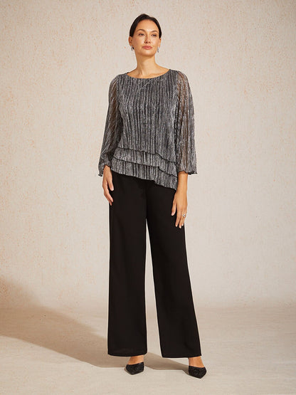 Pantalon large taille mi-haute à taille élastique avec poches