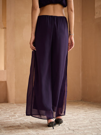 Straight Leg Pant With Chiffon Split Leg Overlay