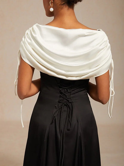 Satin Black and White Dress with Shoulder Tie Design