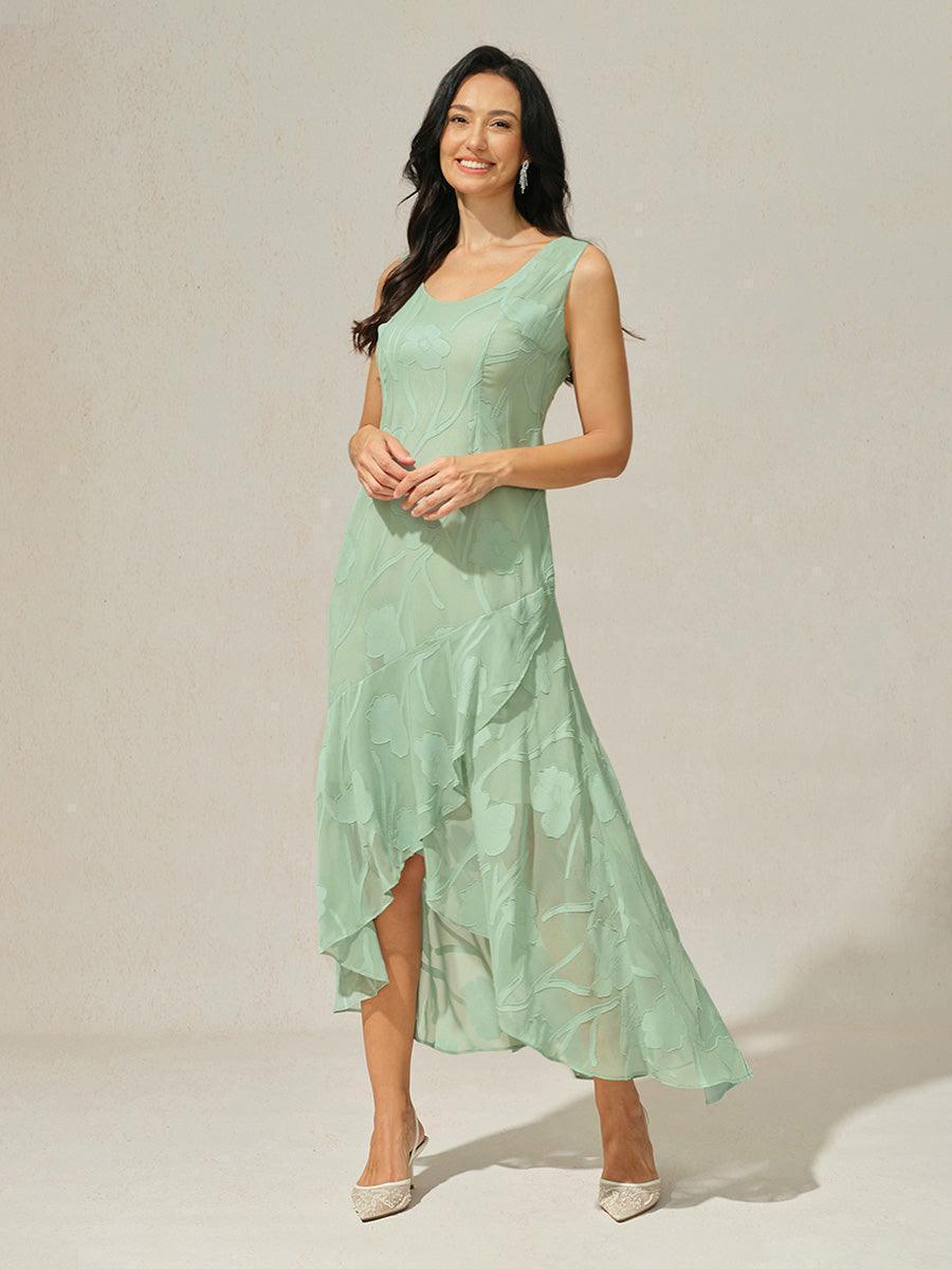 Floral Chiffon Evening Gown with Asymmetrical Hem