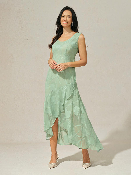 Floral Chiffon Evening Gown with Asymmetrical Hem
