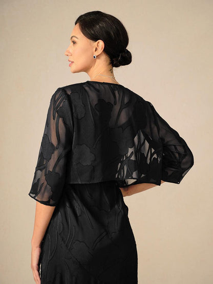 Floral Sheer Chiffon 3/4 Sleeve Cardigan