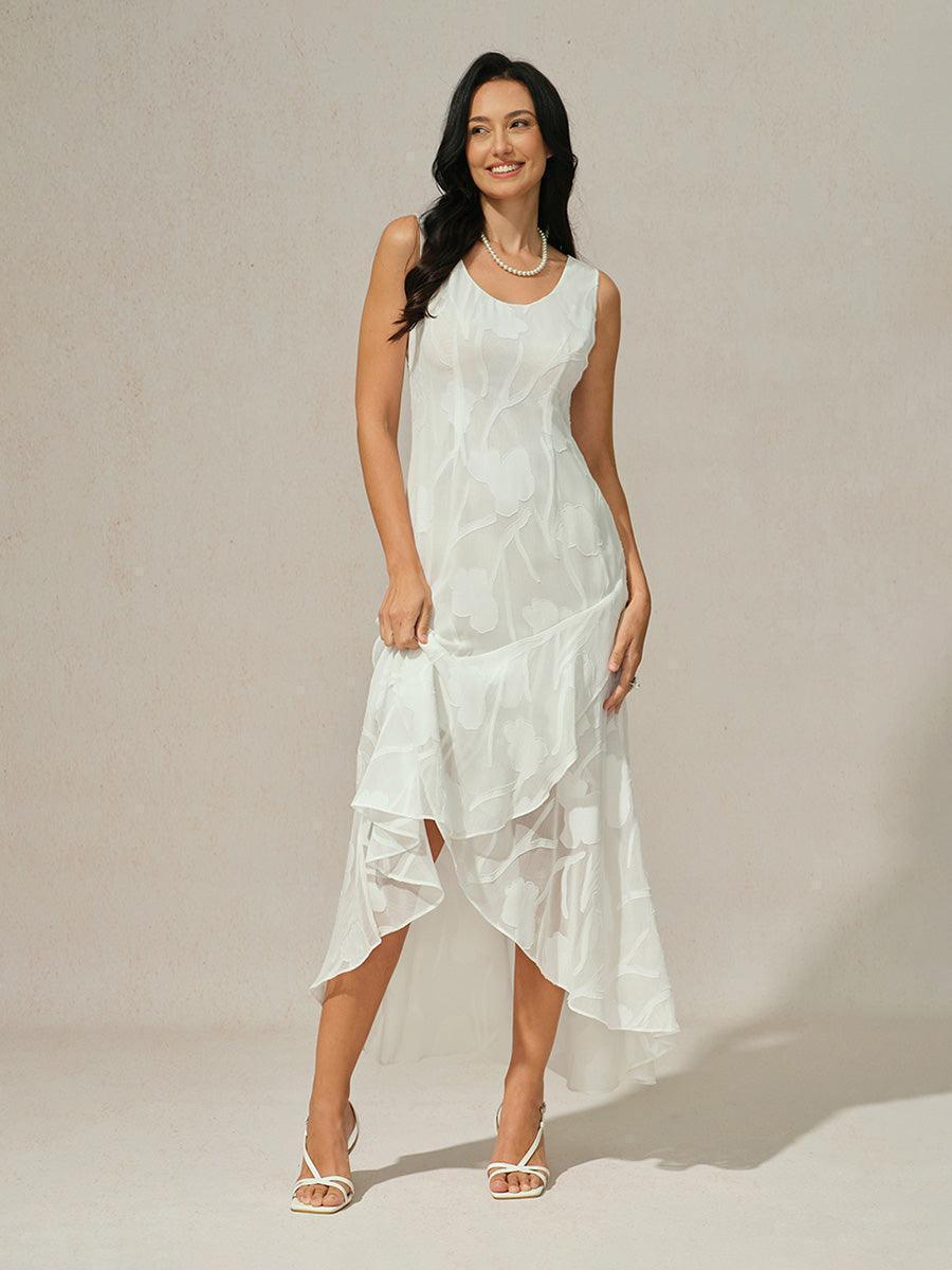 Floral Chiffon Evening Gown with Asymmetrical Hem