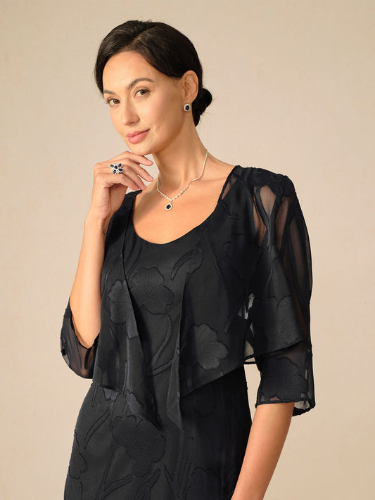 Floral Sheer Chiffon 3/4 Sleeve Shrug