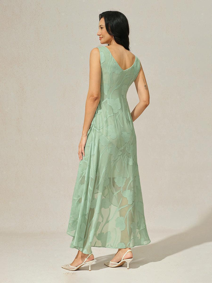 Floral Chiffon Evening Gown with Asymmetrical Hem