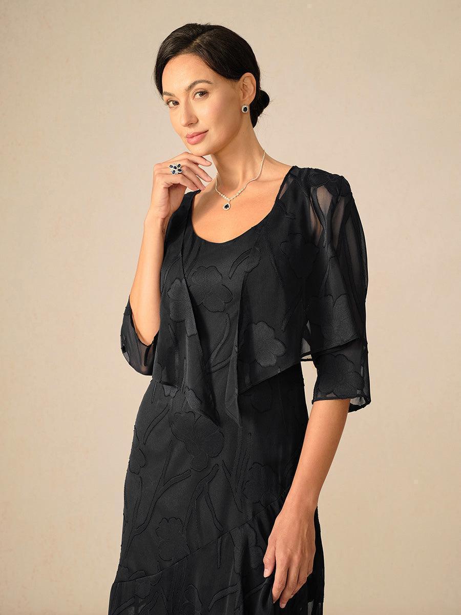 Floraler, transparenter Chiffon-Schulterjäckchen mit 3/4-Ärmeln