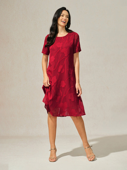 Floral Sheer Chiffon Knee-Length A Line Dress