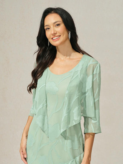 Blomstret gjennomsiktig chiffon cardigan med 3/4-erm