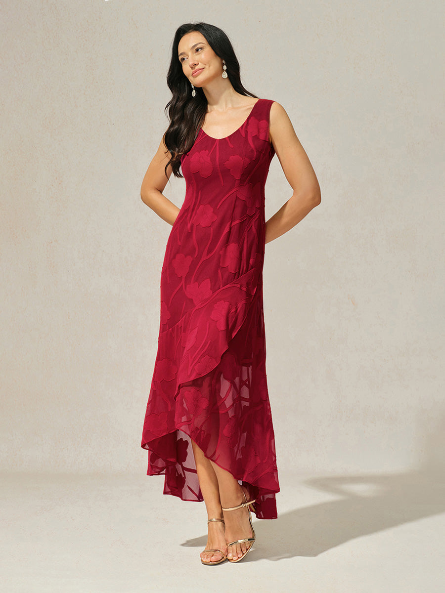 Floral Chiffon Evening Gown with Asymmetrical Hem