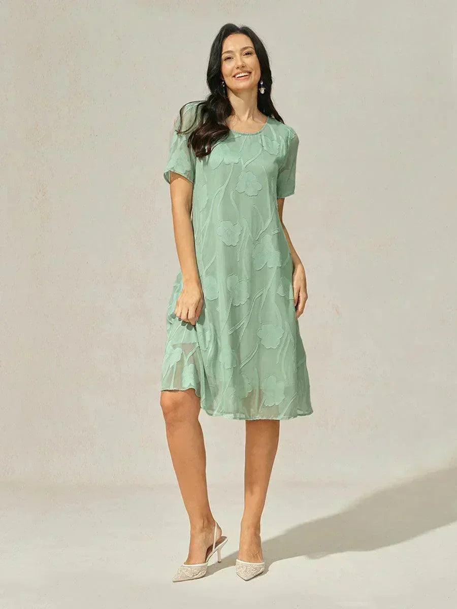 Floral Sheer Chiffon Knee-Length A Line Dress