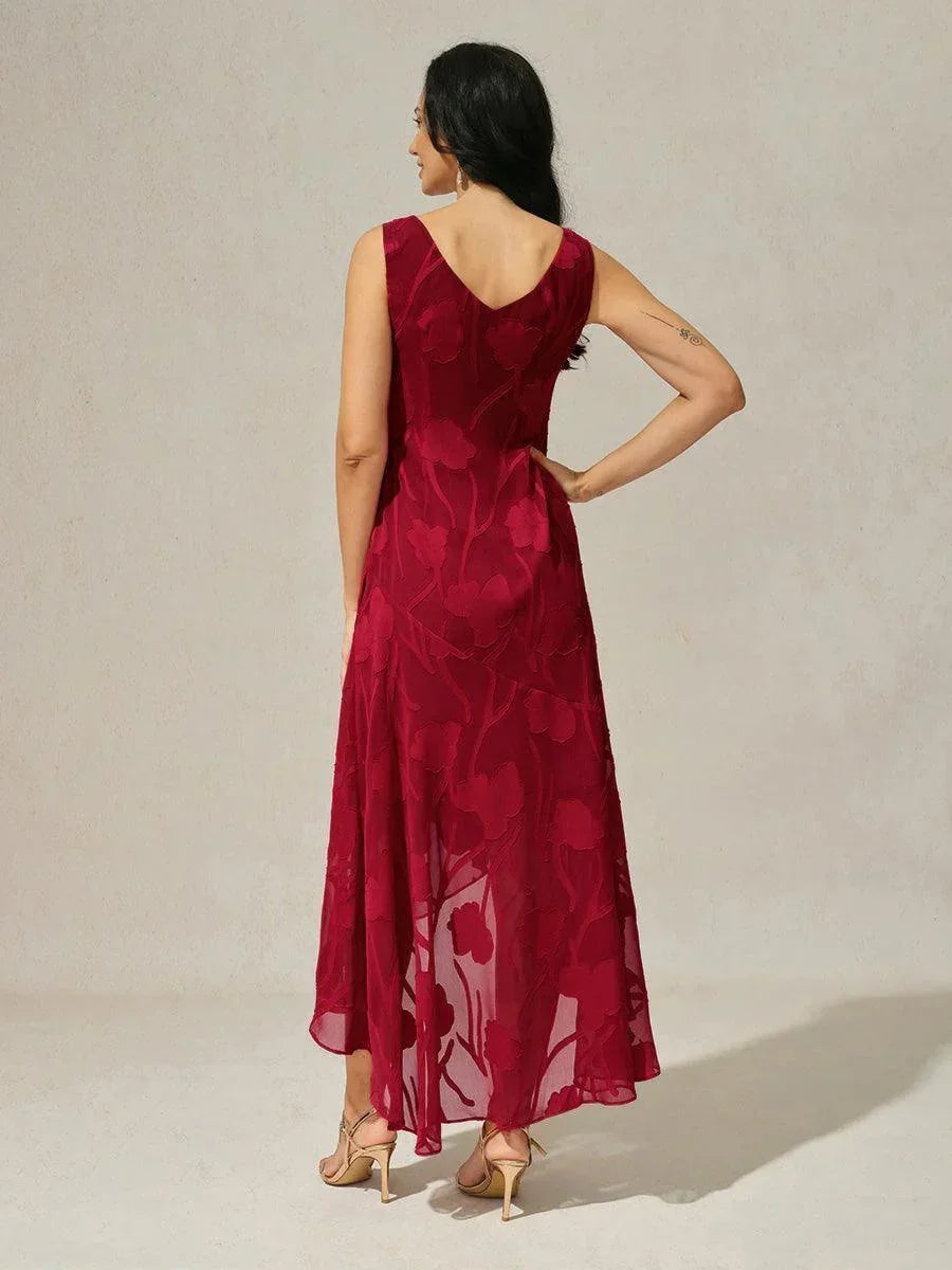 Floral Chiffon Evening Gown with Asymmetrical Hem