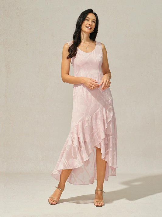 Floral Chiffon Evening Gown with Asymmetrical Hem