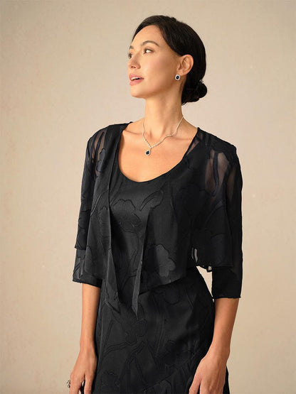 Floraler, transparenter Chiffon-Schulterjäckchen mit 3/4-Ärmeln