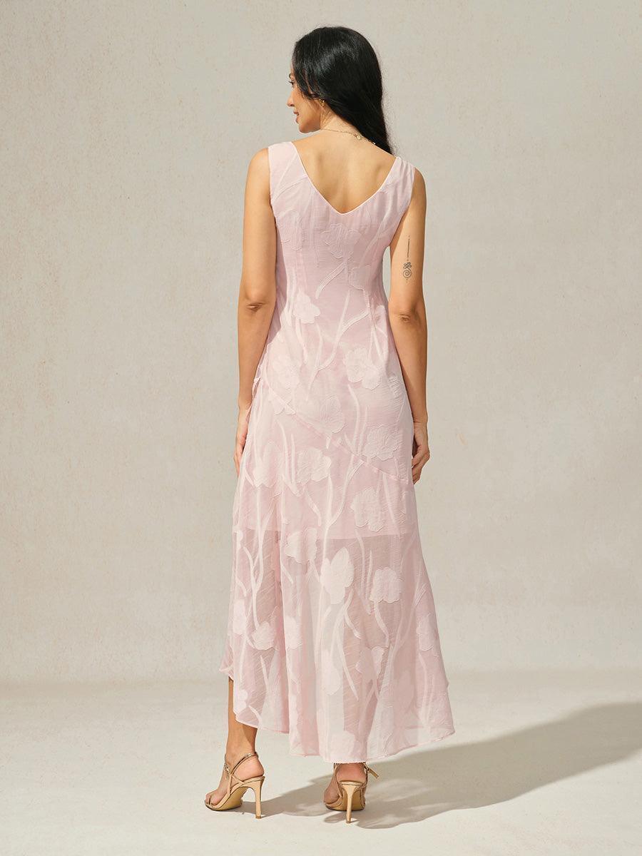 Floral Chiffon Evening Gown with Asymmetrical Hem