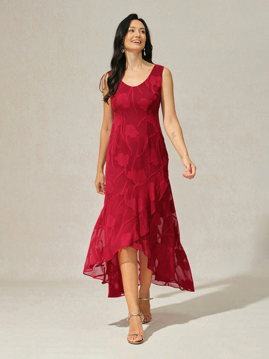 Floral Chiffon Evening Gown with Asymmetrical Hem