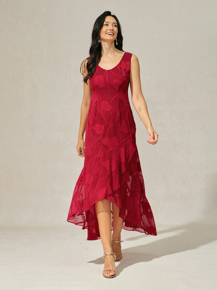 Floral Chiffon Evening Gown with Asymmetrical Hem