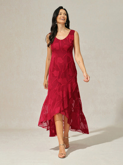 Floral Chiffon Evening Gown with Asymmetrical Hem