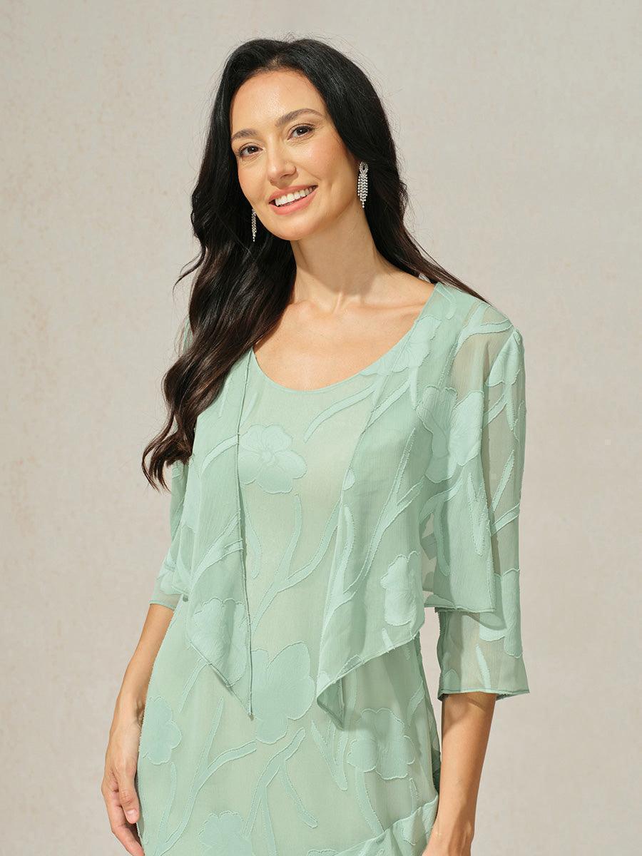 Floraler, transparenter Chiffon-Schulterjäckchen mit 3/4-Ärmeln