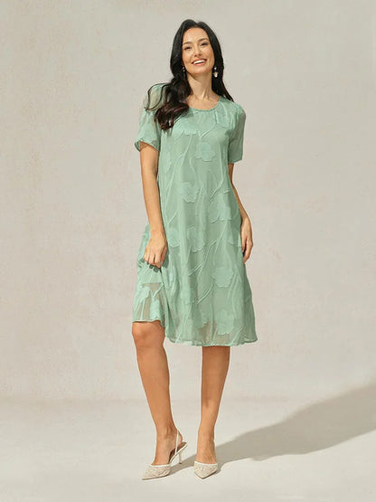 Floral Sheer Chiffon Knee-Length A Line Dress