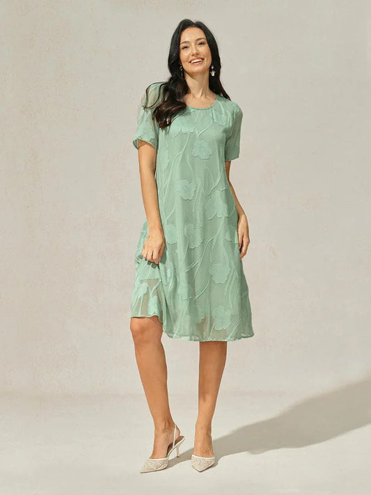 Floral Sheer Chiffon Knee-Length A Line Dress