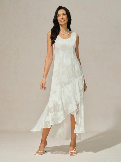 Floral Chiffon Evening Gown with Asymmetrical Hem