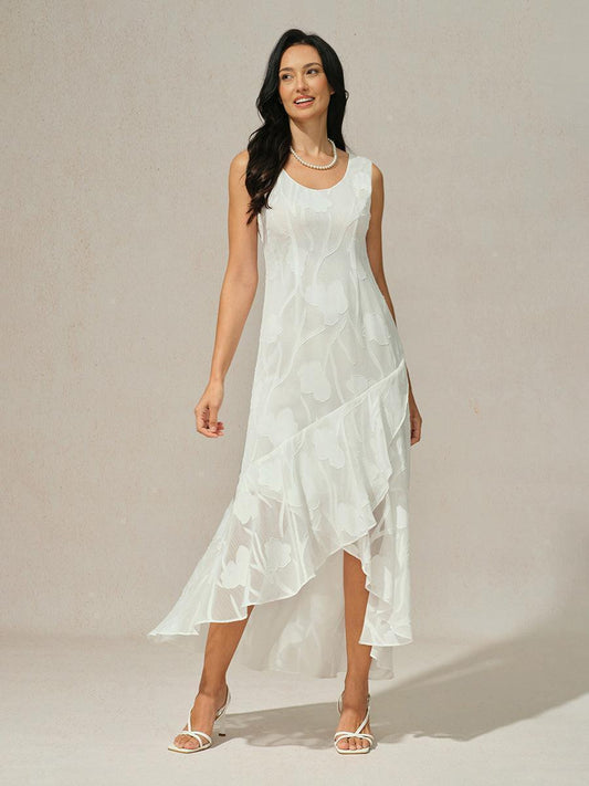 Floral Chiffon Evening Gown with Asymmetrical Hem