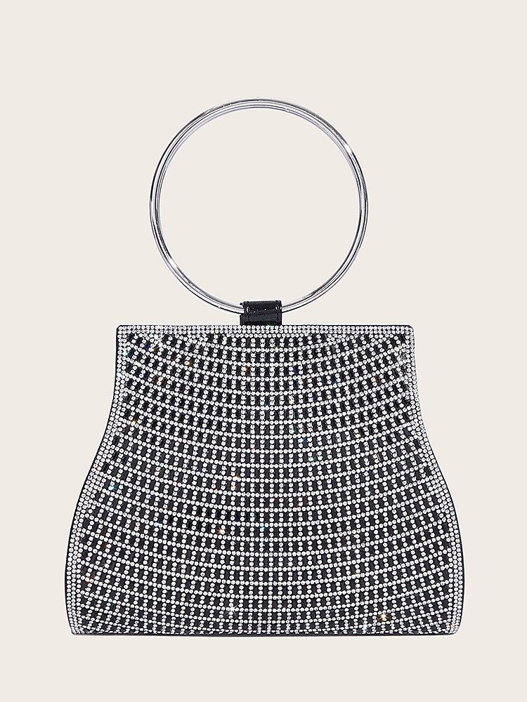 Pochette En Cristal À Poignée Anneau Doré C Sac Élégant