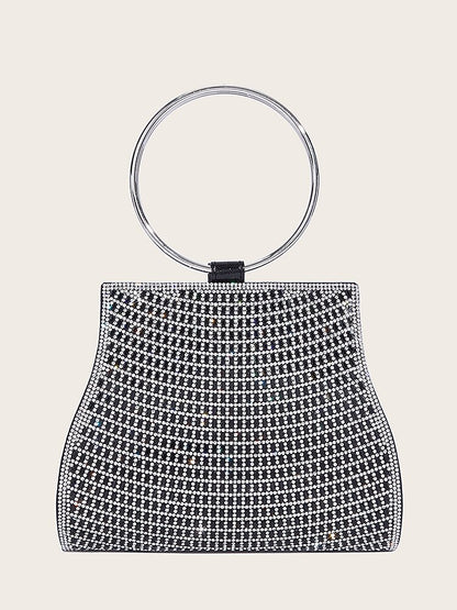 Pochette En Cristal À Poignée Anneau Doré C Sac Élégant