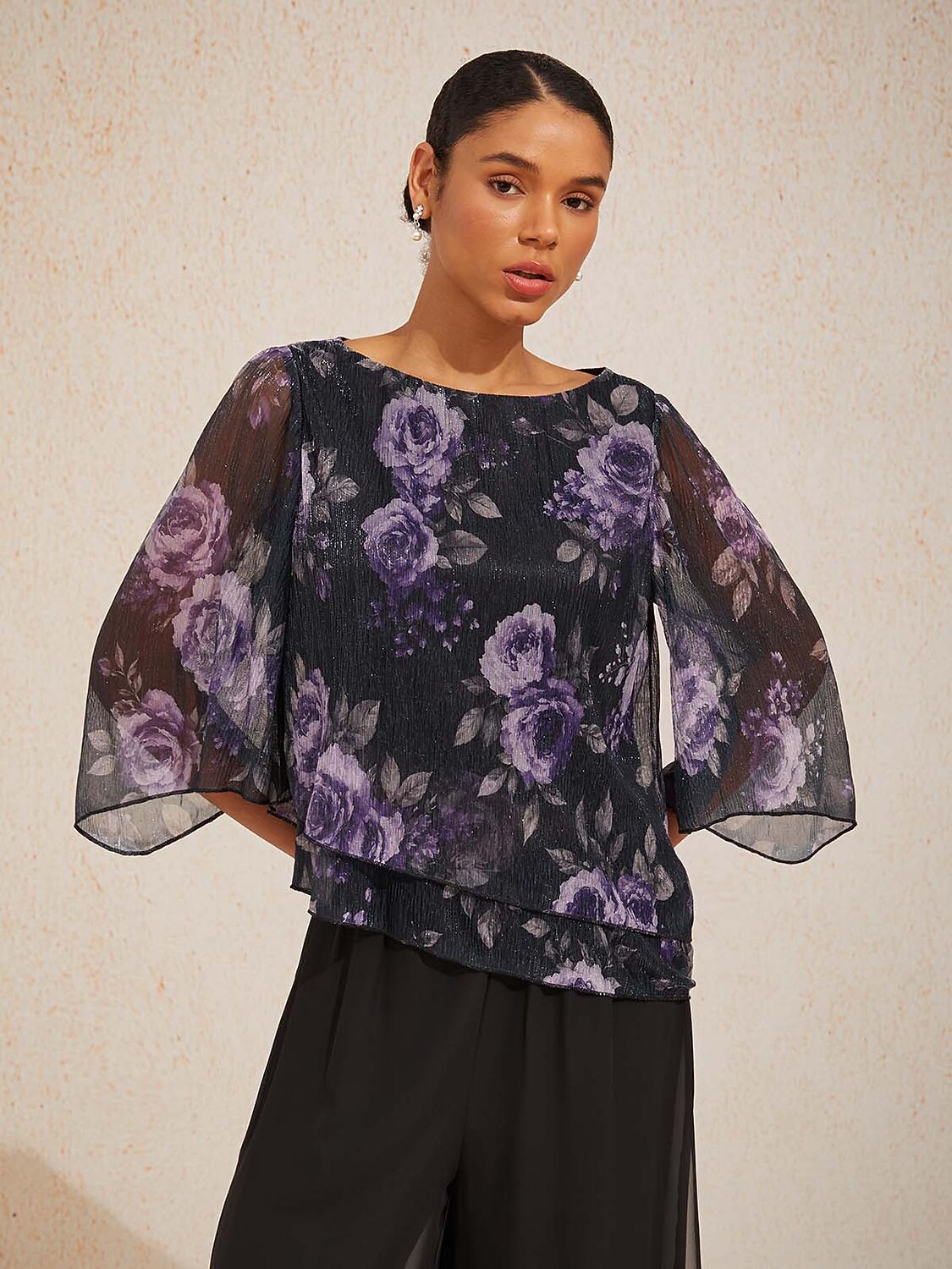 Pleated Layered Floral Blouse