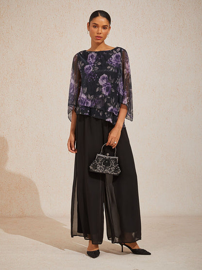 Pleated Layered Floral Blouse