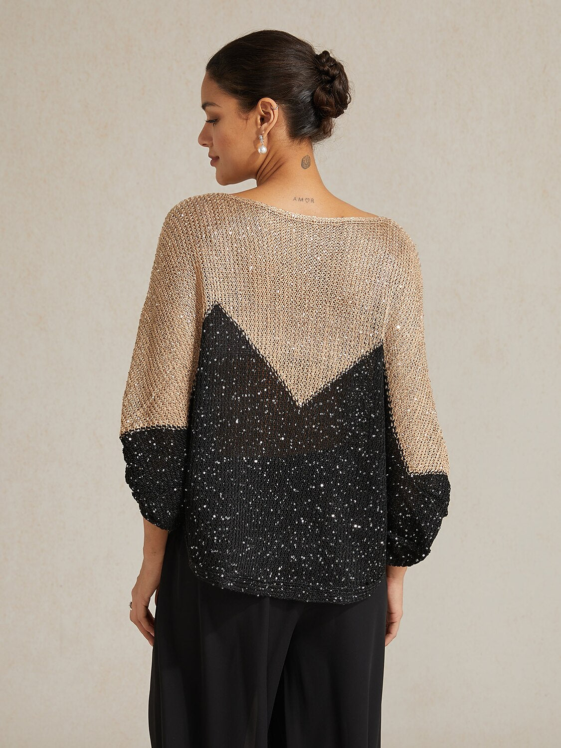 Sequin Colorblock Batwing Sweater