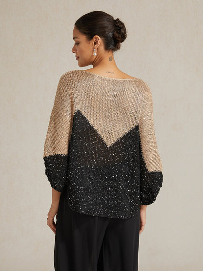 Sequin Colorblock Batwing Sweater