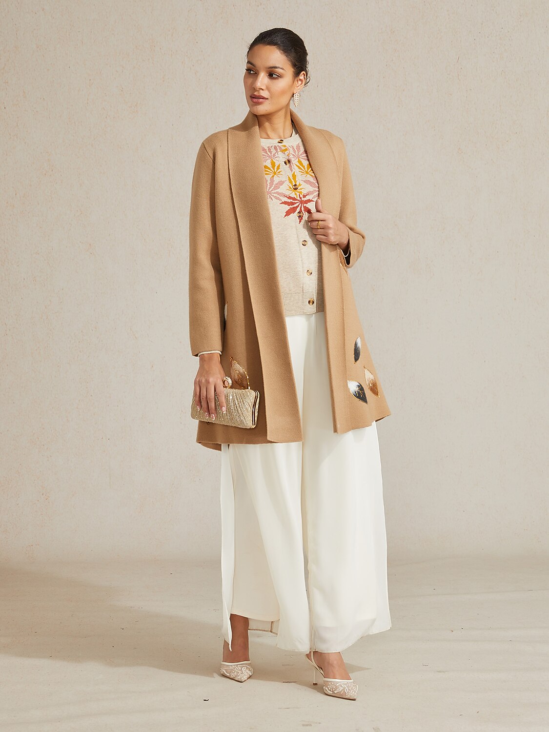 Long Embellished Leaf Cardigan
