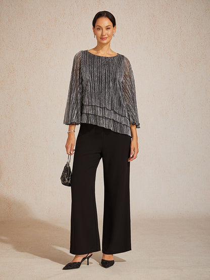 Mid-Rise Broek met Elastische Taille, Wijde Pijpen en Zakken