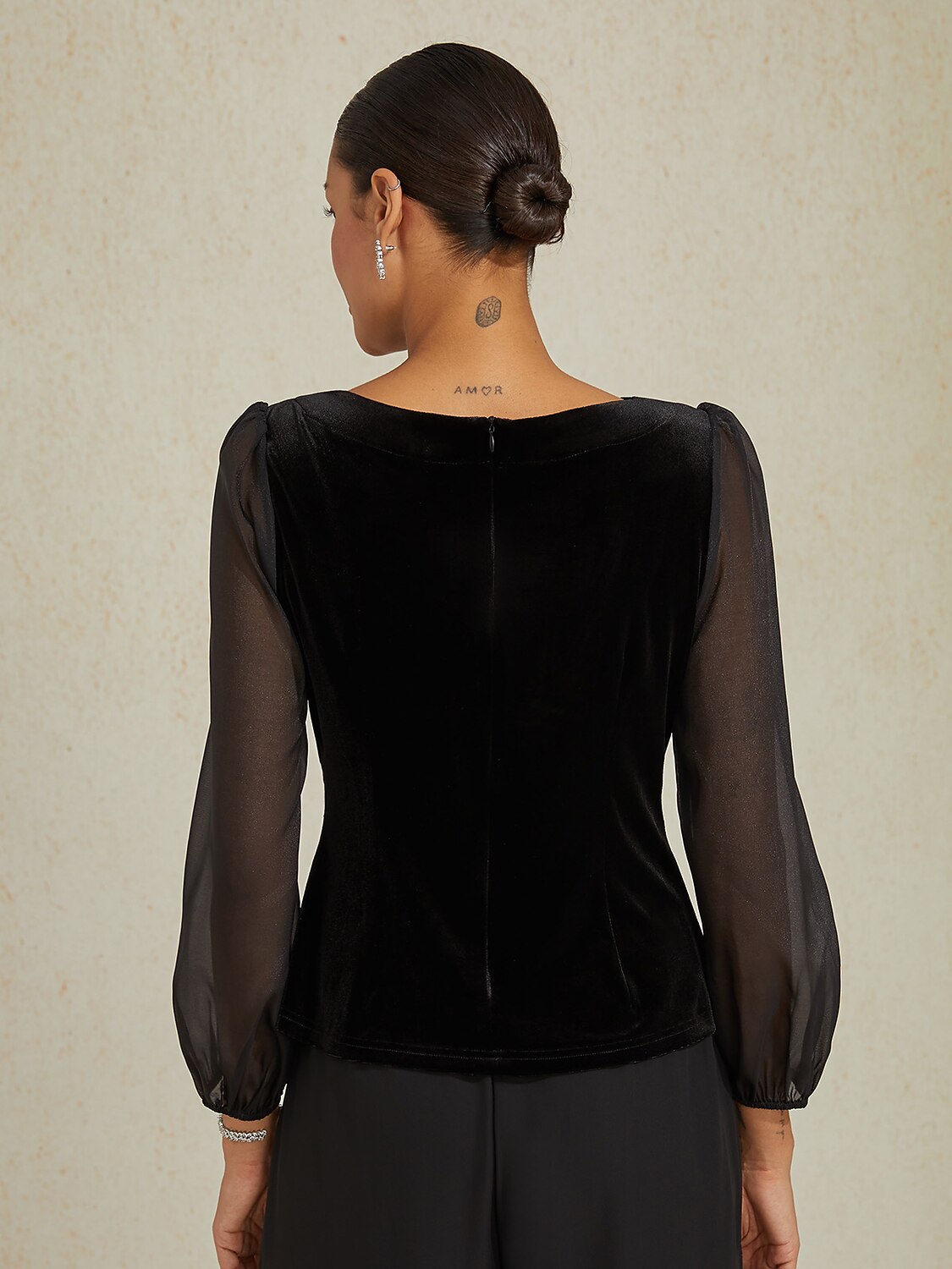 Velvet Chiffon Patchwork Blouse
