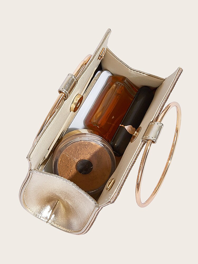 Pochette En Cristal À Poignée Anneau Doré C Sac Élégant