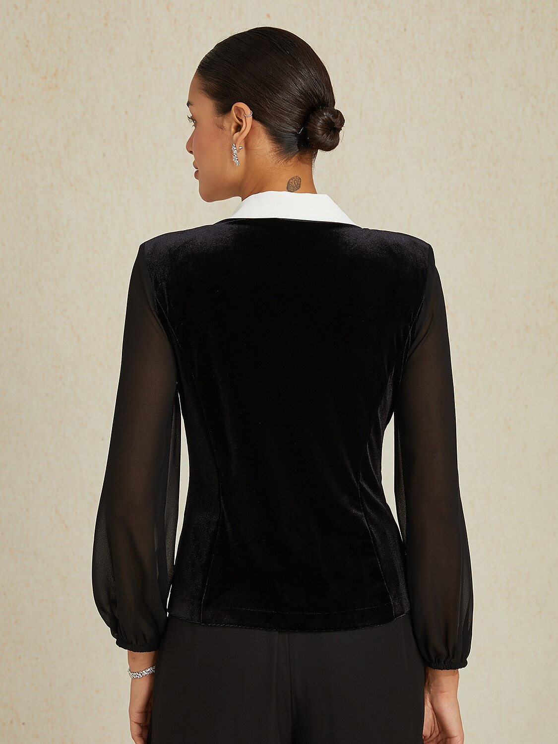 Velvet and Chiffon Patchwork Blazer