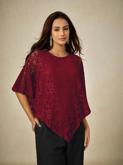 Elegantes Spitzentop mit Fledermausärmeln