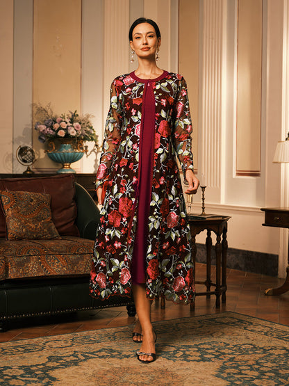 Mesh Lace Embroidered Floral Dress Set
