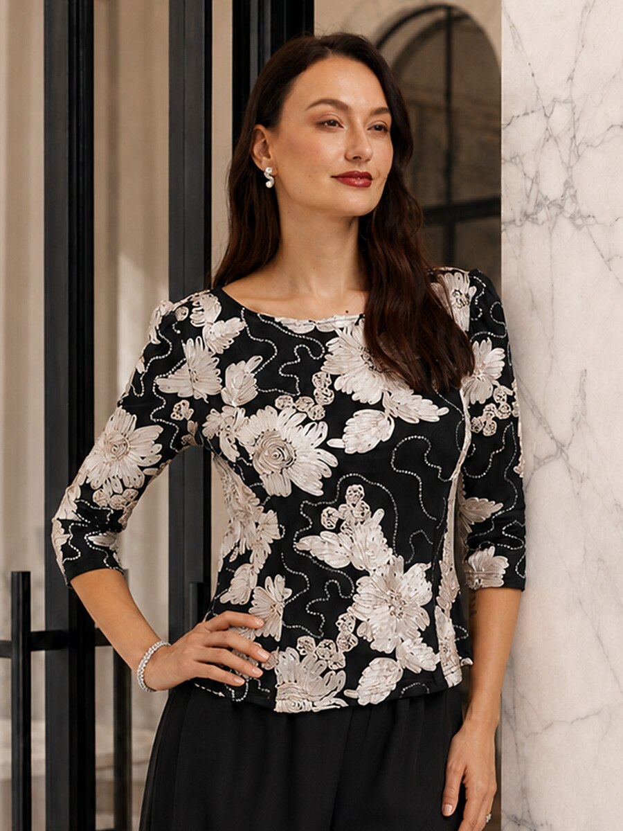 Sequins Rosette Floral Top